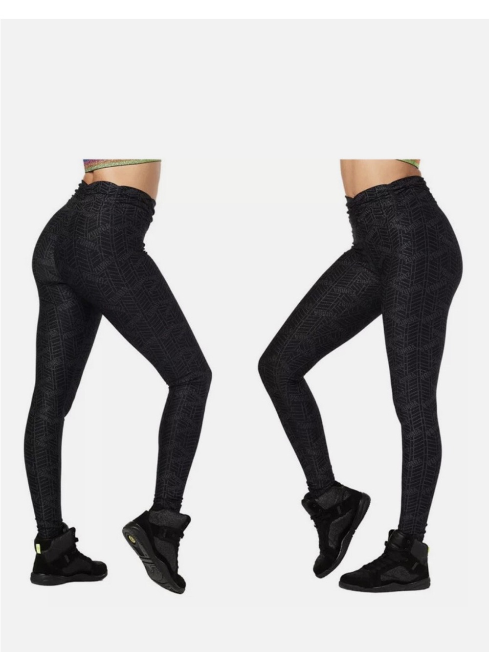 Zumba Wear XSpicy Sparkly Glitter High-Waist Leggings Black Ruched Tummy Control